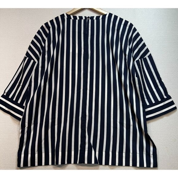 Banana Republic Women's Shoulder Button Top 3/4 Sleeve Size L Navy White Stripe - Picture 2 of 14